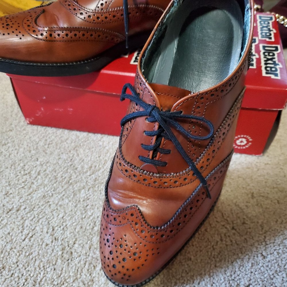 Chaussures Derby Wingtip Dexter Vintage - Taille US 9 Extra Wide - Cuir Marron - Fabriqué USA - Occasion